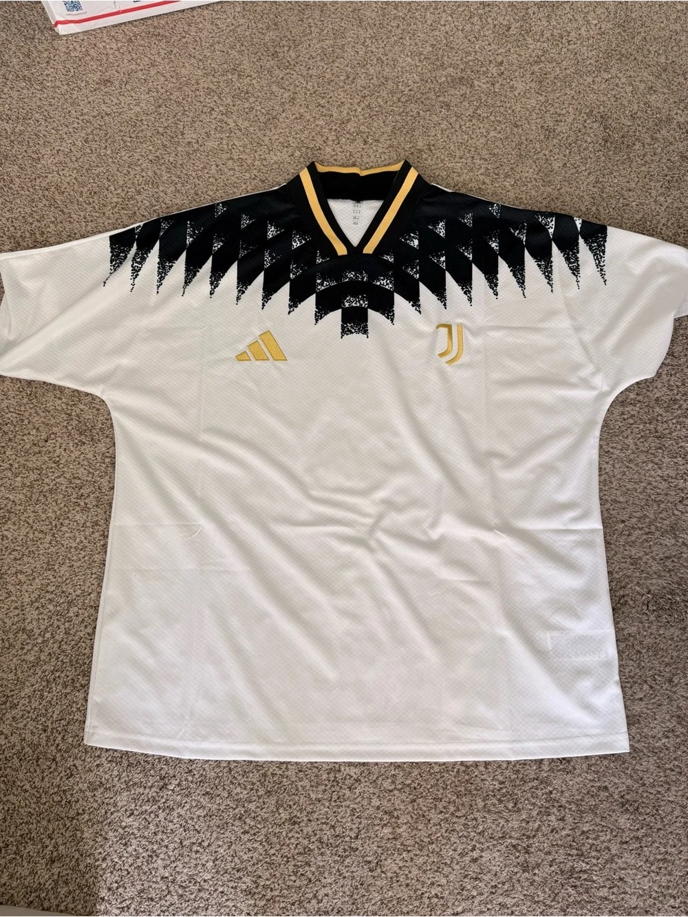 adidas White Black & Gold Juventus Graphic Soccer Jersey